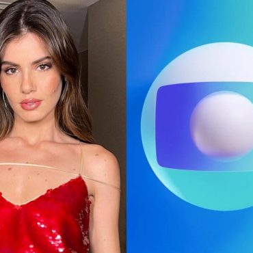 Camila Queiroz e logo da TV Globo