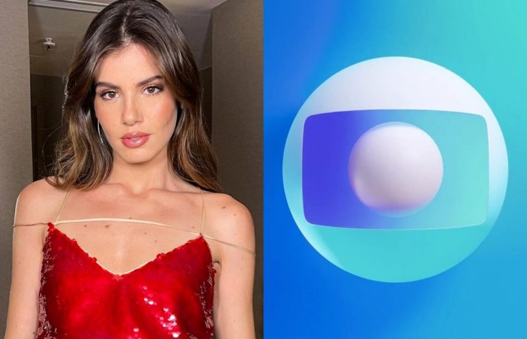 Camila Queiroz e logo da TV Globo