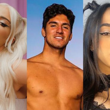 Colagem de fotos com Luisa Sonza à esquerda, Gabriel Medina no meio e Mirella Santos à direita