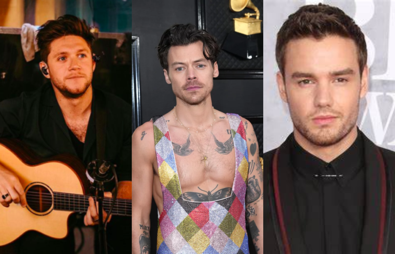 Niall Horan, Harry Styles e Liam Payne em uma montagem, nessa respectiva ordem.