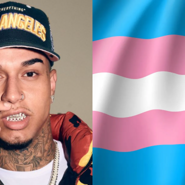 O homem à esquerda é o Veigh, artista conhecido por seu estilo único na música e presença marcante nas redes sociais. À direita, temos a bandeira transgênero, símbolo da luta e visibilidade da comunidade trans.