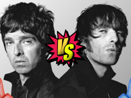Noel Gallagher (esq.) e Liam Gallagher (dir.), do Oasis. • Divulgação/David Bailey