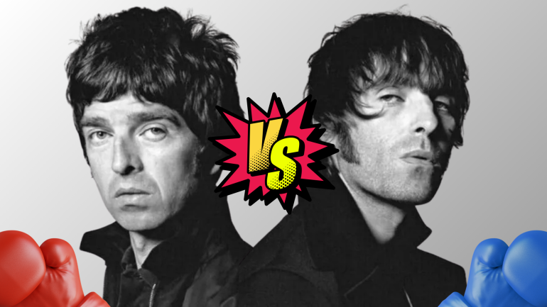 Noel Gallagher (esq.) e Liam Gallagher (dir.), do Oasis. • Divulgação/David Bailey